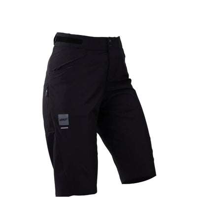 Black Leatt cycling shorts with a brand logo on a white background