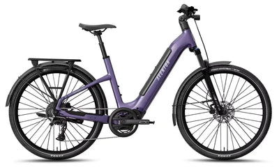 Purple Aventon Trava ADV Step Through City E-Bike on a white background