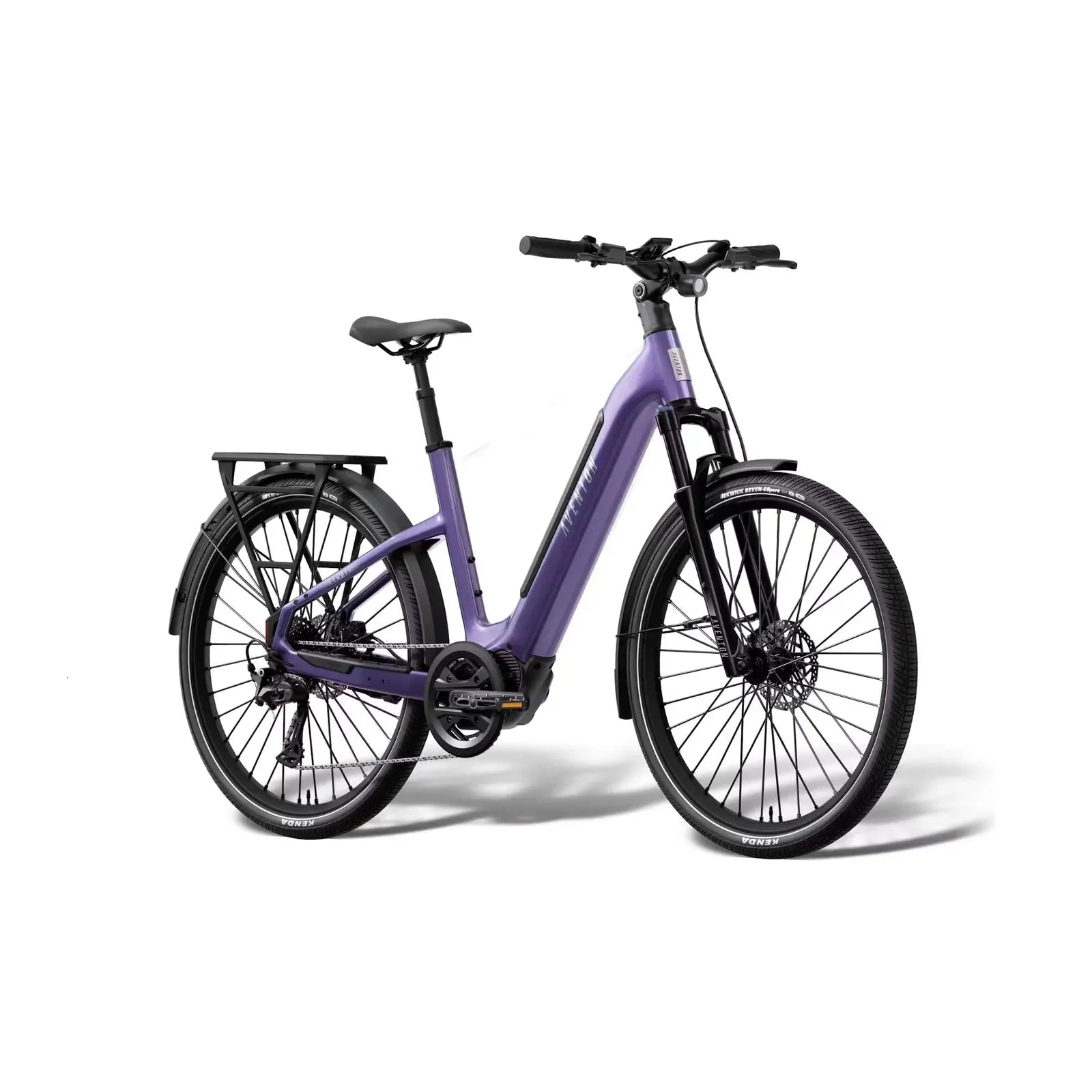 Purple Aventon Trava ADV Step Through City E-Bike on a white background