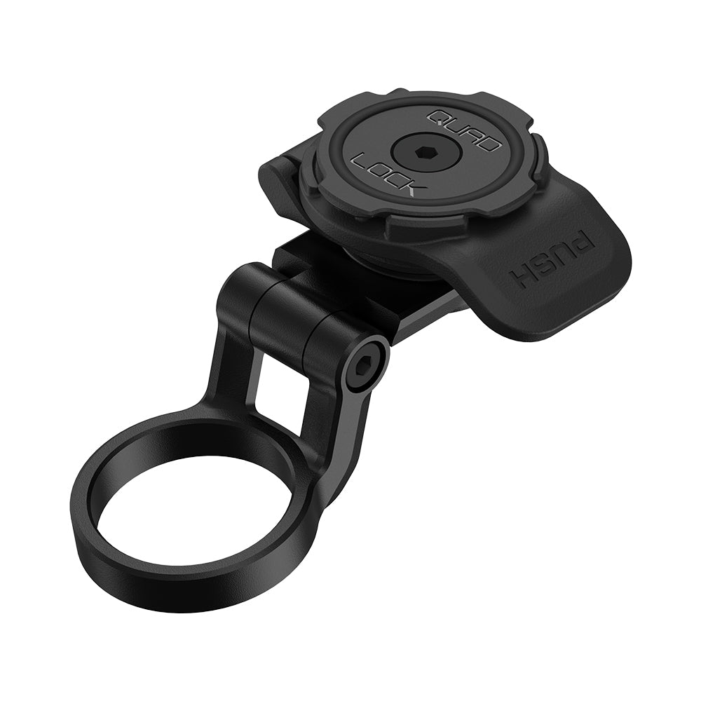 Black Quad Lock Stem Cap Mount – Adjustable with a circular ring and locking mechanism on a white background