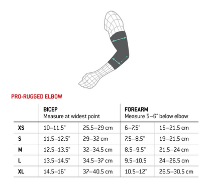 G-From PRo Rugged Elbow Guard Size chart