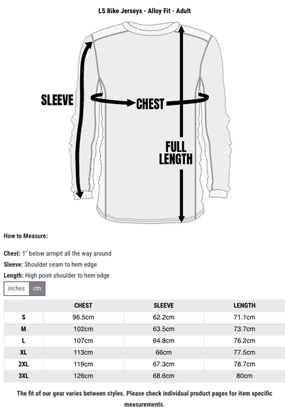 Fasthouse Alloy Mesa LS Jersey Heather Red/Navy - Size Chart
