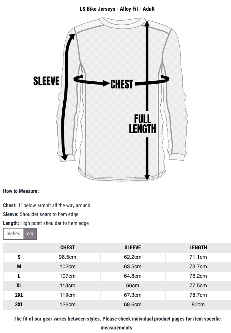 Fasthouse Alloy Mesa LS Jersey Heather Red/Navy - Size Chart
