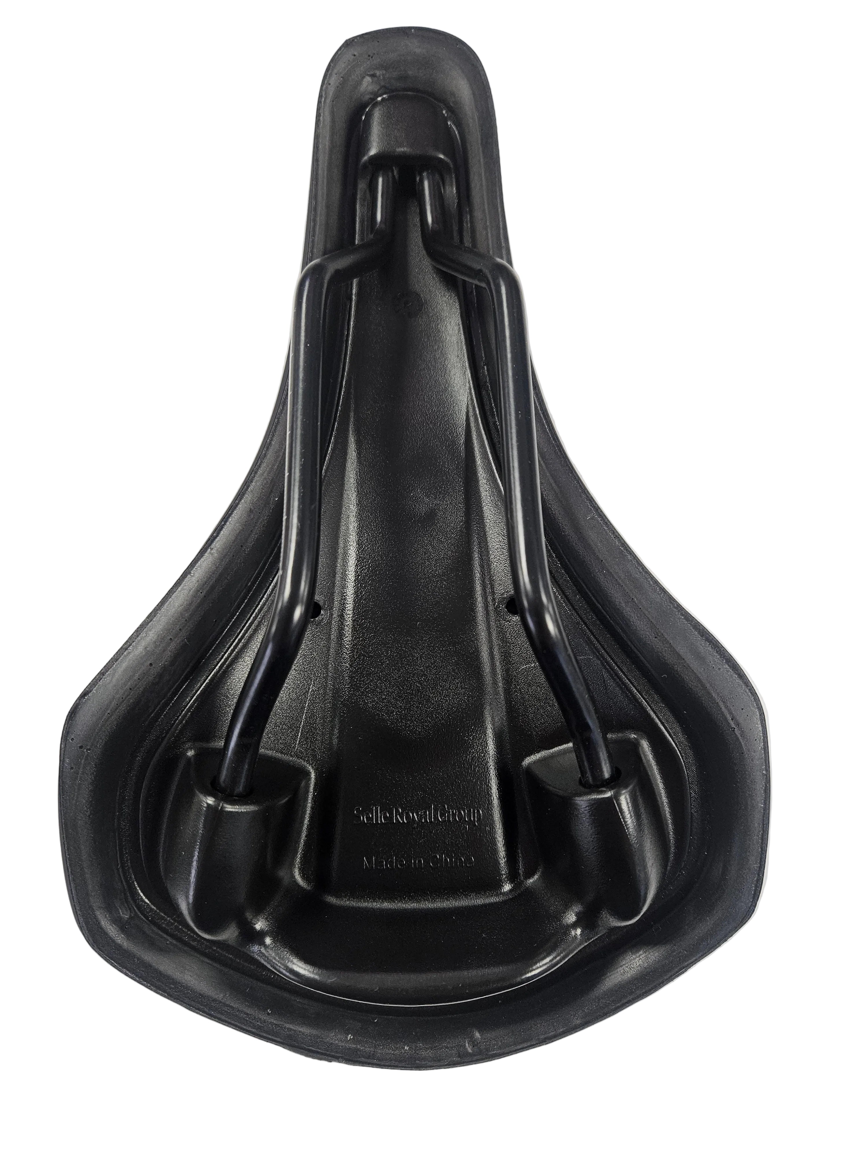Black bicycle seat on a white background