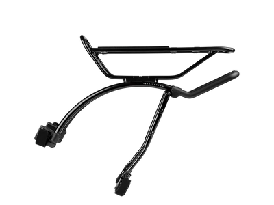Black metal bike rack on a white background