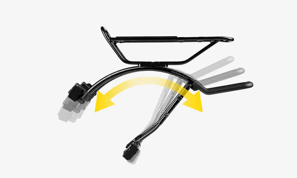Black bicycle seat with flexible metal rod on a white background