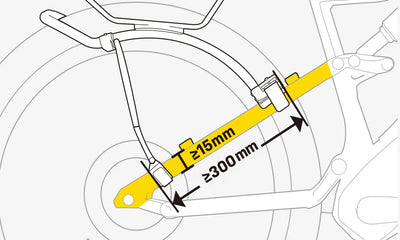 Diagram of a bicycle suspension fork with measurements highlighted