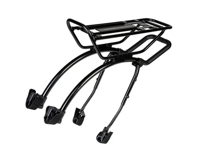 Black metal bike rack on a white background