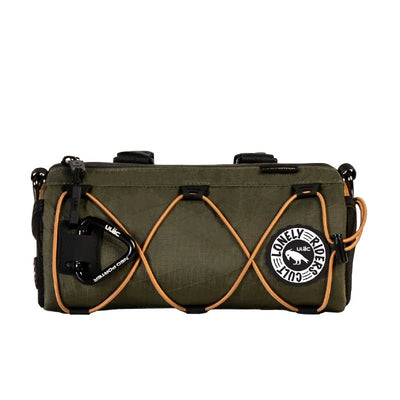 Green ULAC Neo Porter Coursier bag with orange accents and 'Lonely Rider Cult' logo on a white background