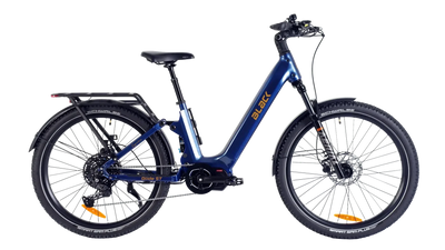 Blue electric bicycle on a white background