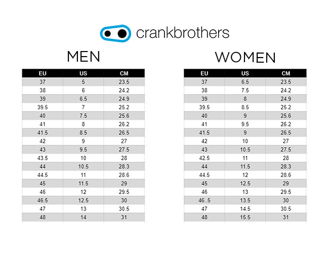 Crankbrother size chart