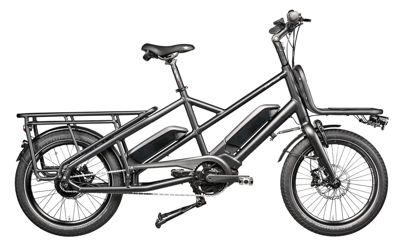 Dark gray electric Gepida cargo city bike on a white background