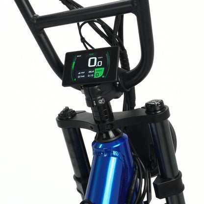 Close-up of Smartmotion Renegade E-Bike with a digital display on a white background