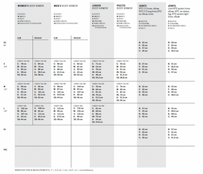 POC VPD System Lite Knee Pads - Size Chart