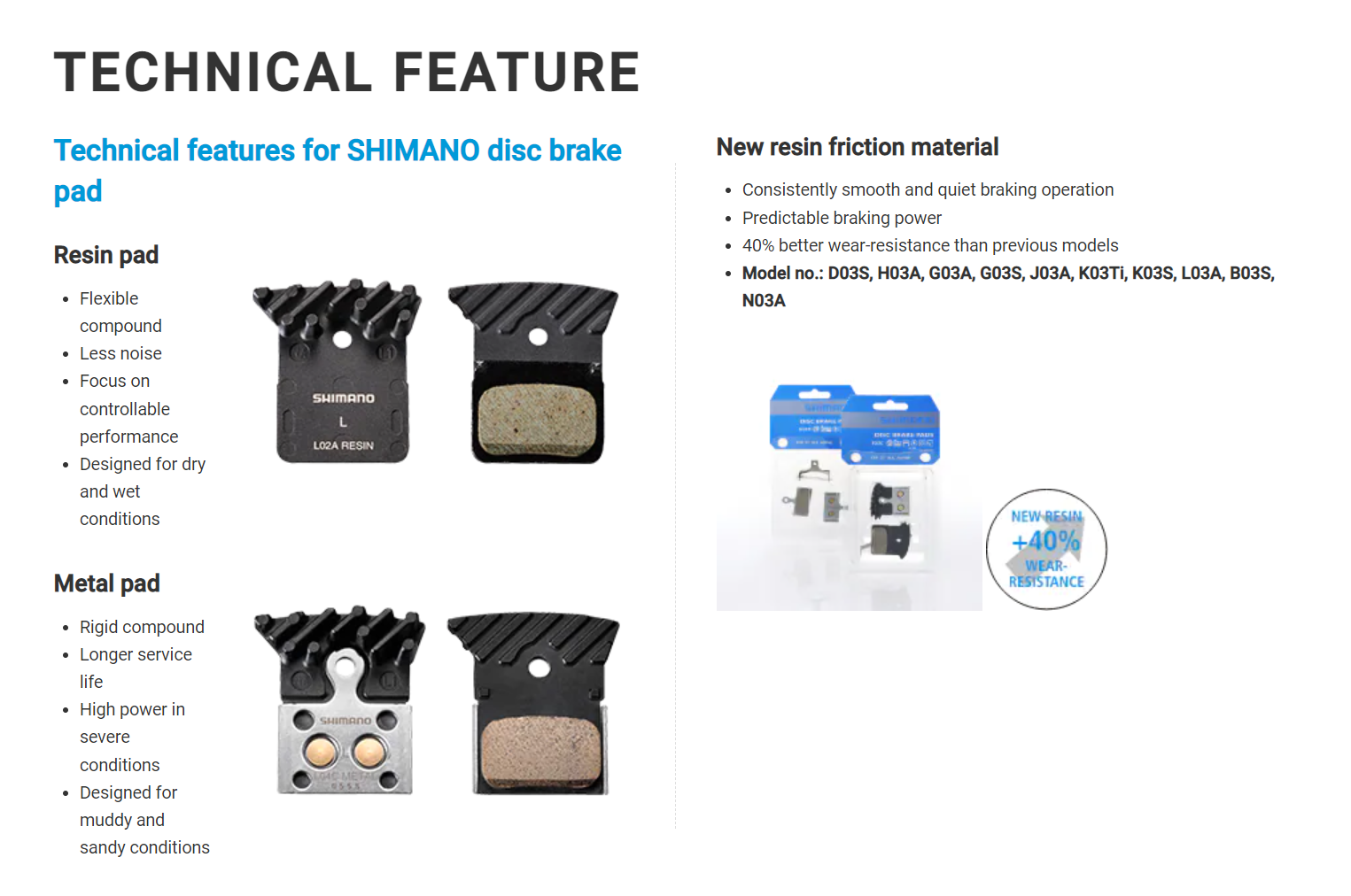 Shimano Disc Brake Pads - D02S Metal- Technical features
