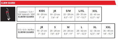 Leatt Airflex Elbow Guard - Size Chart