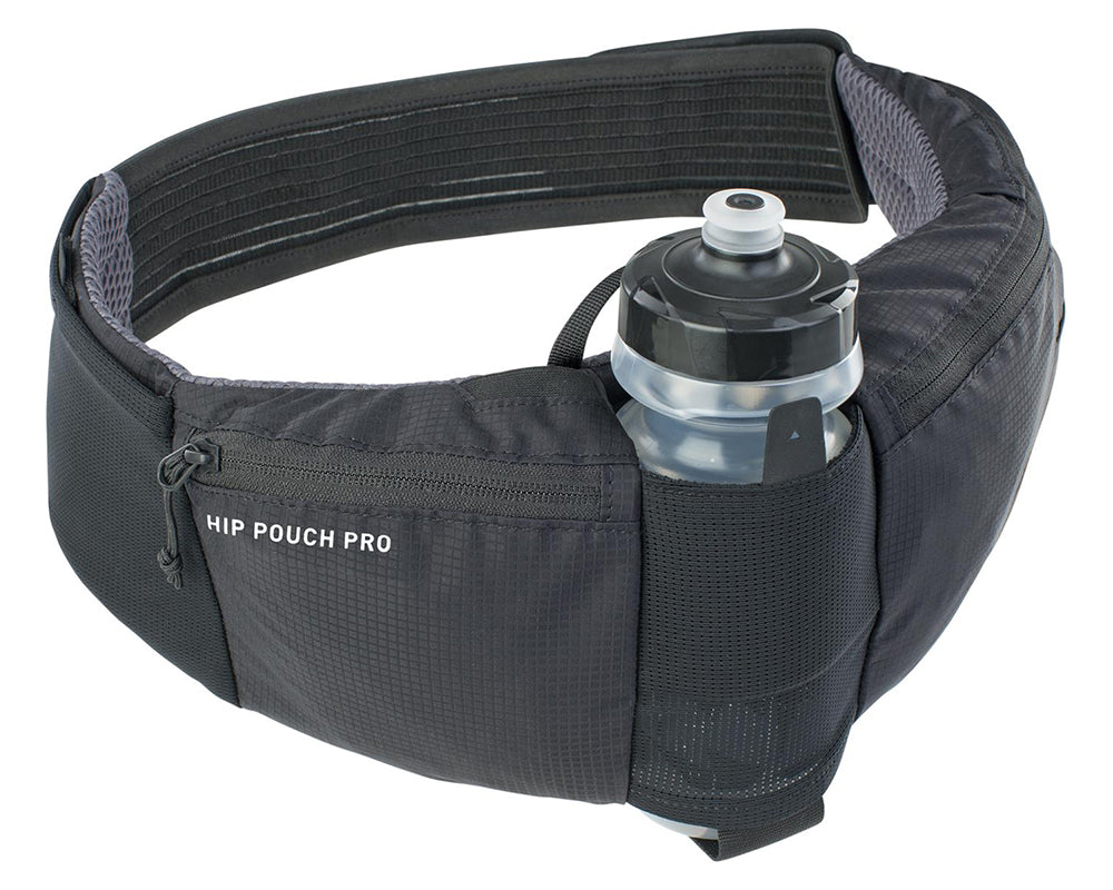 Evoc Hip Pouch Pro + Drink Bottle 0.55L in black.
