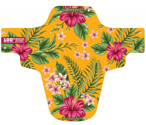 Dirtsurfer mudguard in hibiscus style in yellow and pink.