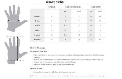 Madison Gloves Size Chart
