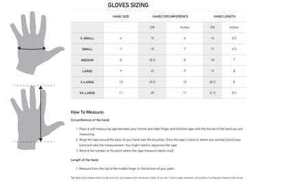 Madison Gloves size chart