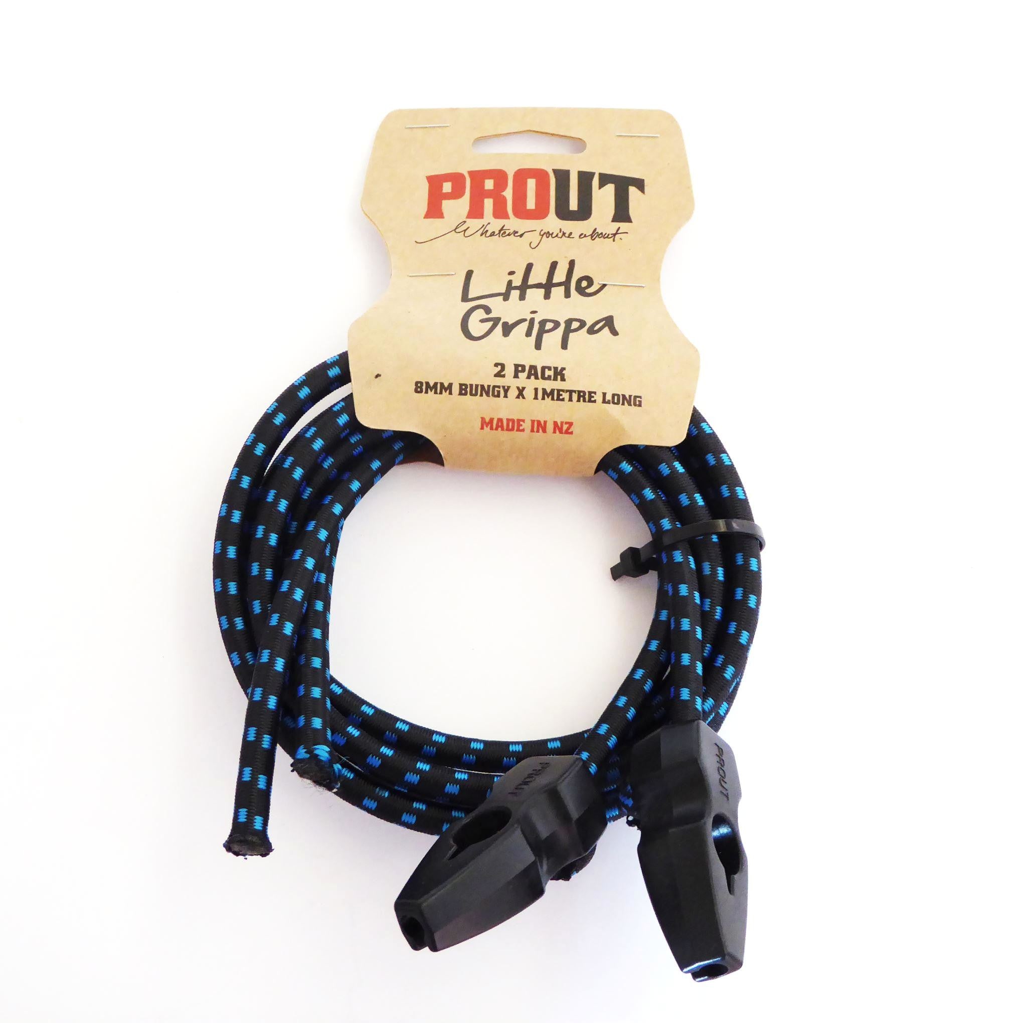 Prout Little Grippa Bungy Cord 8mm x 1 metre long in yellow in black and blue