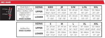 Leatt Airflex Pro 3DF Knee Guard size chart